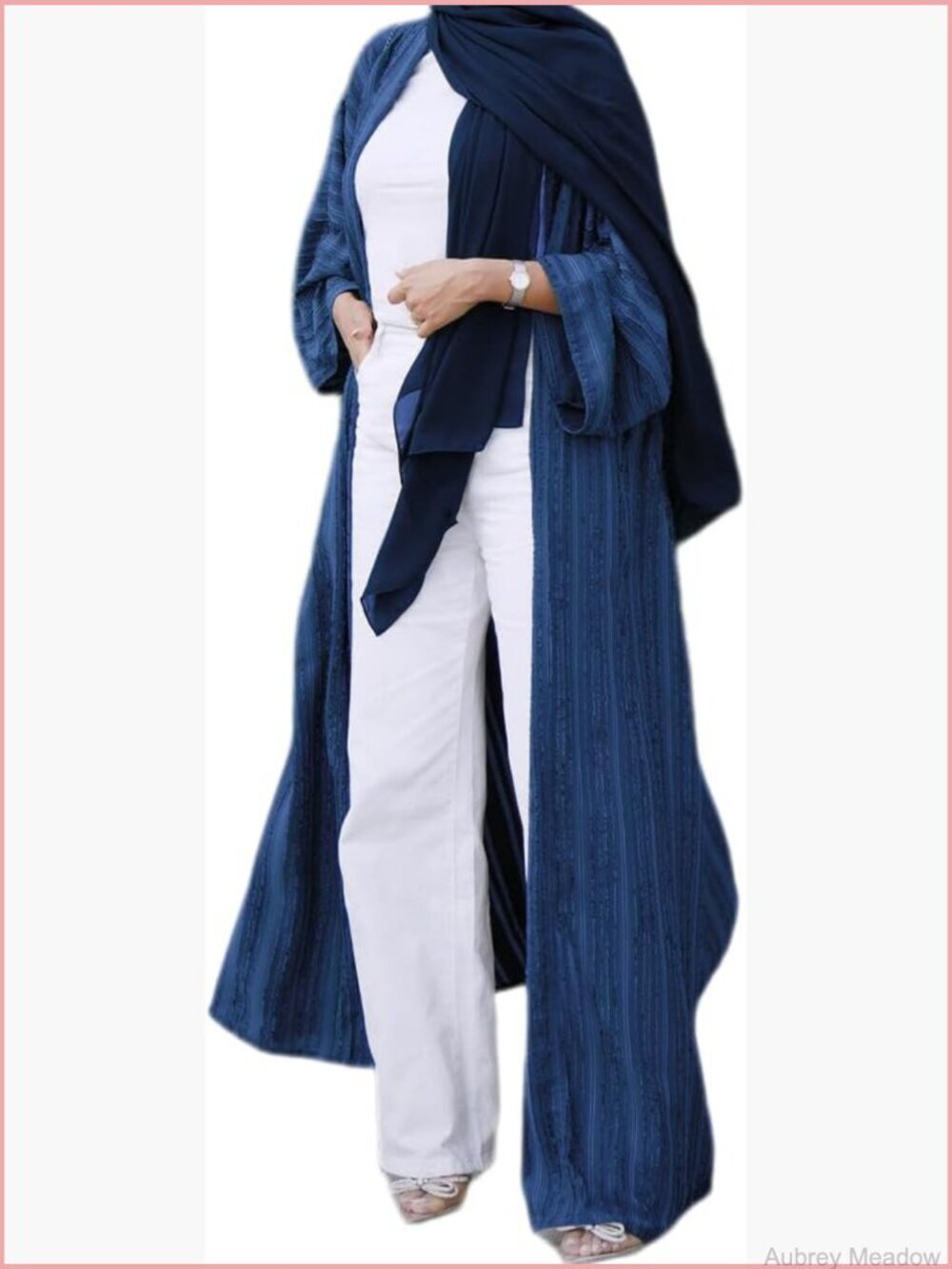 Muslim Kimono Abaya Open Front Cardigan with Hijab - Modest Full Length